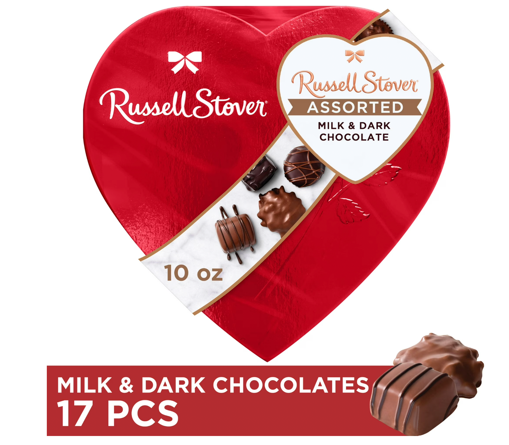 Russell Stover Valentine's Day, Heart Assorted Milk & Dark Chocolate Candy Gift Box, 10 oz.