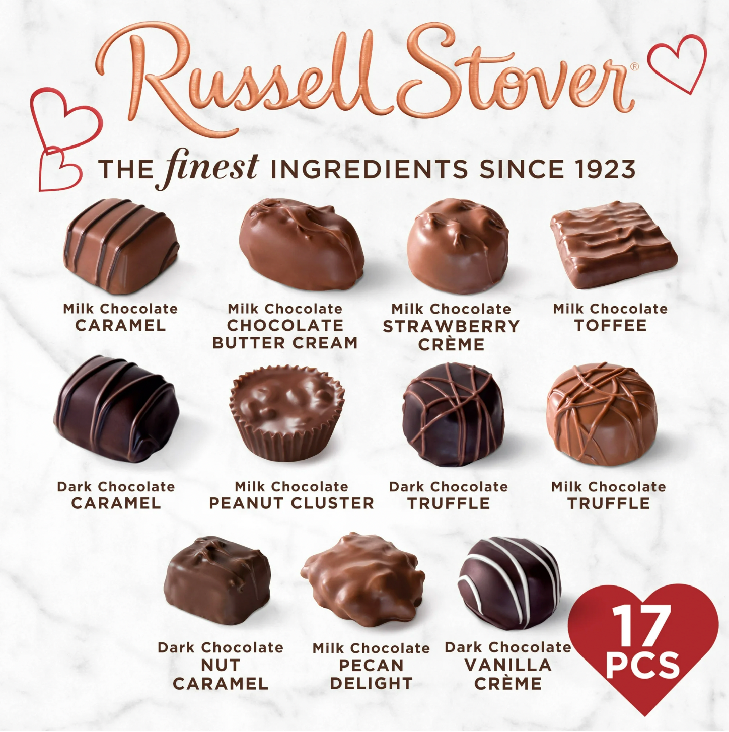Russell Stover Valentine's Day, Heart Assorted Milk & Dark Chocolate Candy Gift Box, 10 oz.