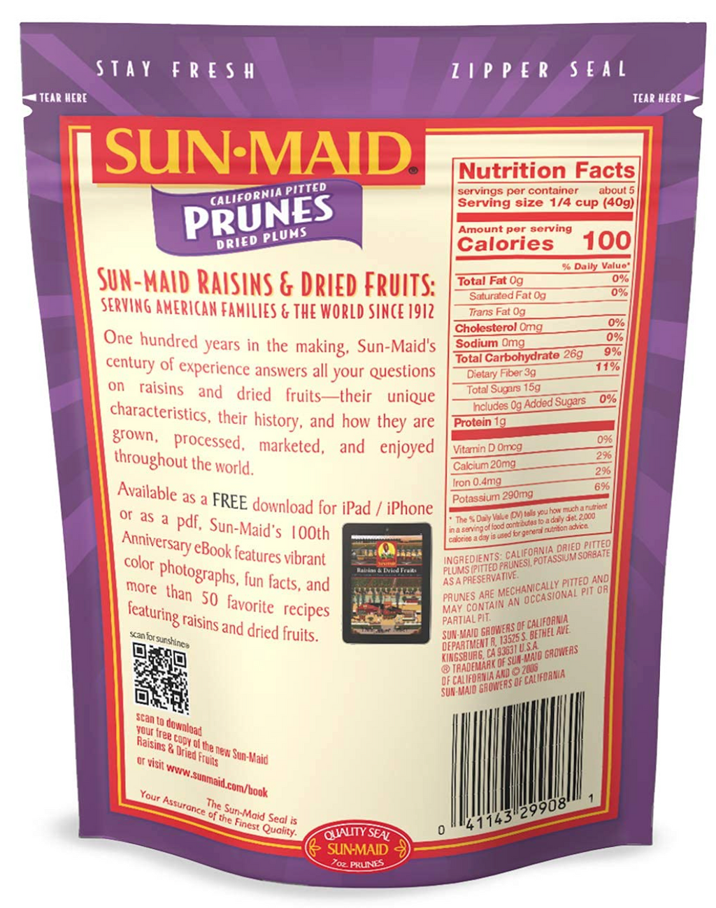 Sun-Maid Pitted Prunes, Non-GMO, 100% Fruit, No Sugar added, 7 oz (Pack of 1)