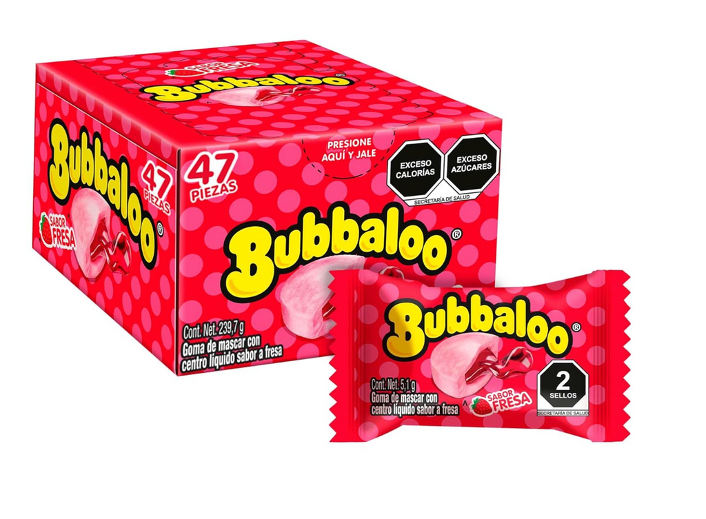 Bubbaloo Adams- goma de mascar 47 pz- sabores varios (Fresa, 47pz)