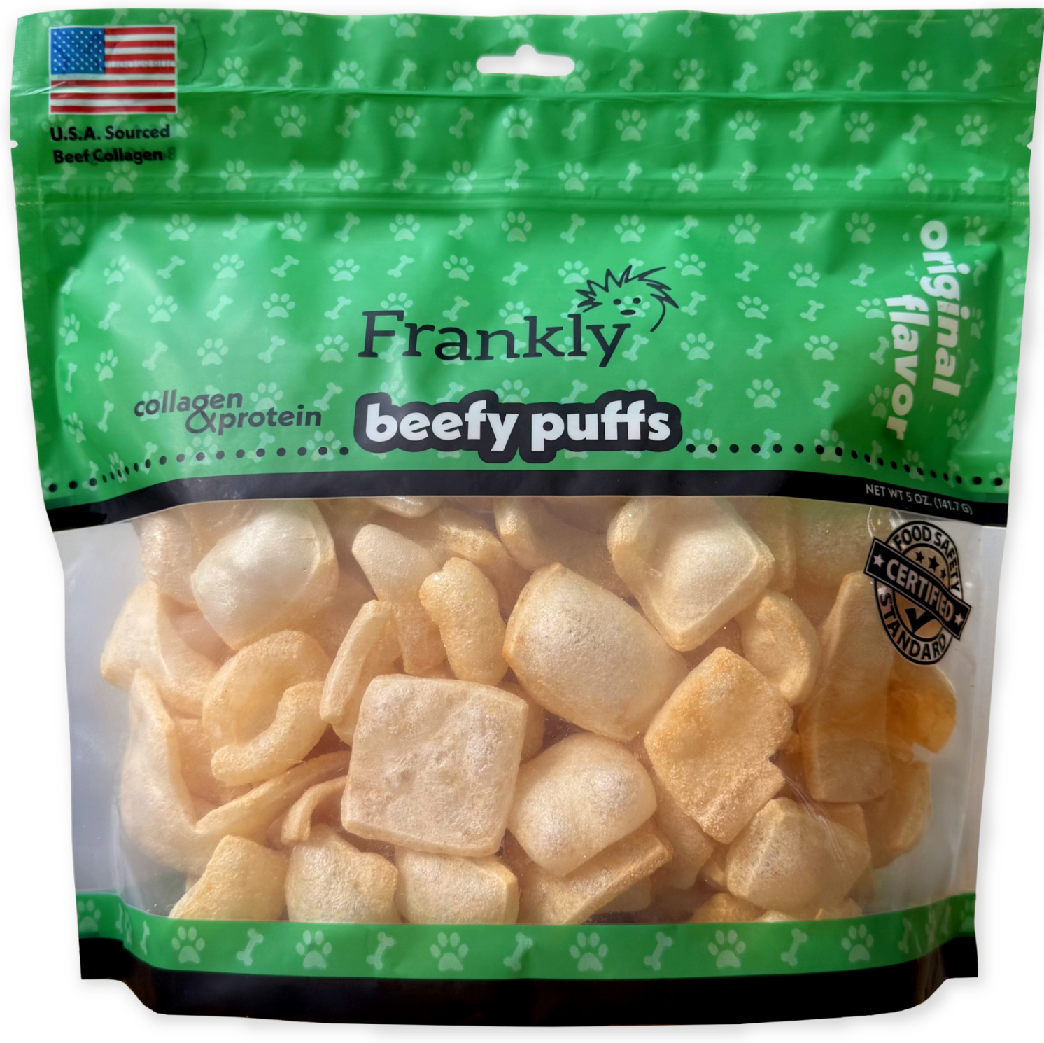 Frankly Collagen Beefy Puffs | Small Dog Treats | Crunchy Protein Bites | Rawhide Free, Grain Free, Low Fat Dog Training Rewards Snacks | No Additives Air-Dried Beef Puffs