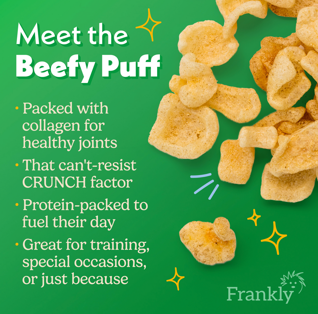Frankly Collagen Beefy Puffs | Small Dog Treats | Crunchy Protein Bites | Rawhide Free, Grain Free, Low Fat Dog Training Rewards Snacks | No Additives Air-Dried Beef Puffs